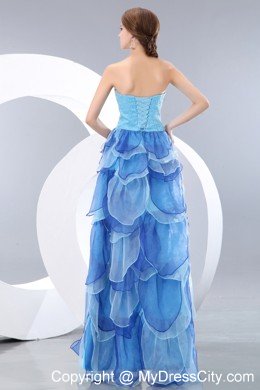 Latest Style Beading A-line Sweetheart Organza Two-toned Blue Prom Dresses