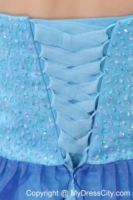 Latest Style Beading A-line Sweetheart Organza Two-toned Blue Prom Dresses