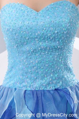 Latest Style Beading A-line Sweetheart Organza Two-toned Blue Prom Dresses