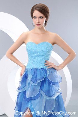 Latest Style Beading A-line Sweetheart Organza Two-toned Blue Prom Dresses