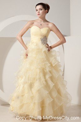 Light Yellow Organza Princess Sweetheart Ruffled Prom Dress for Women