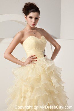 Light Yellow Organza Princess Sweetheart Ruffled Prom Dress for Women