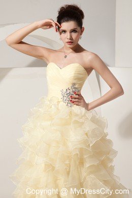 Light Yellow Organza Princess Sweetheart Ruffled Prom Dress for Women