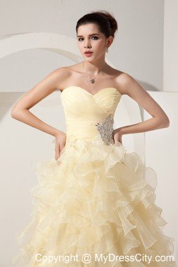 Light Yellow Organza Princess Sweetheart Ruffled Prom Dress for Women