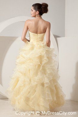 Light Yellow Organza Princess Sweetheart Ruffled Prom Dress for Women
