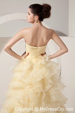 Light Yellow Organza Princess Sweetheart Ruffled Prom Dress for Women