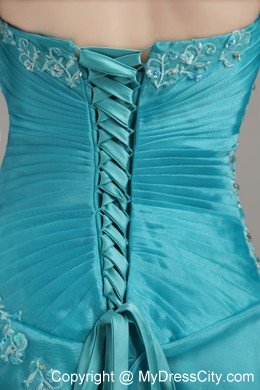 Organza Strapless Long Appliques and Beading Ruched Prom Dress