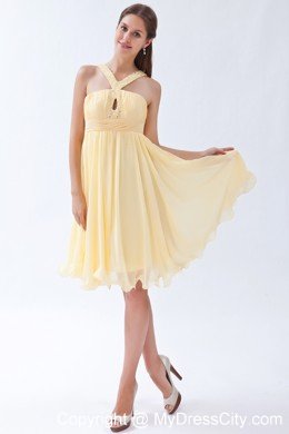 Empire Knee-length Chiffon Beading Yellow Prom Dress with Jeweled Neckline