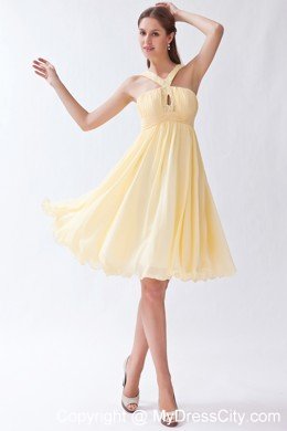 Empire Knee-length Chiffon Beading Yellow Prom Dress with Jeweled Neckline