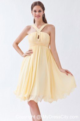Empire Knee-length Chiffon Beading Yellow Prom Dress with Jeweled Neckline