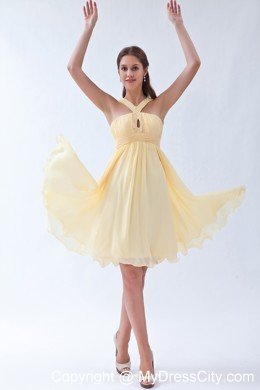 Empire Knee-length Chiffon Beading Yellow Prom Dress with Jeweled Neckline
