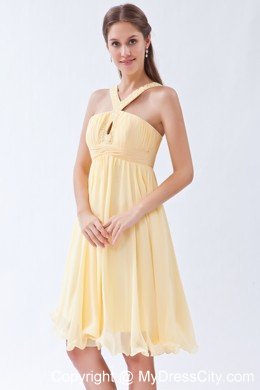 Empire Knee-length Chiffon Beading Yellow Prom Dress with Jeweled Neckline