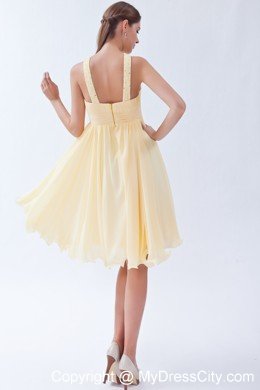 Empire Knee-length Chiffon Beading Yellow Prom Dress with Jeweled Neckline