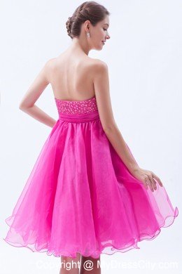 Organza A-line Sweetheart Mini-length Hot Pink Prom Dress with Beading