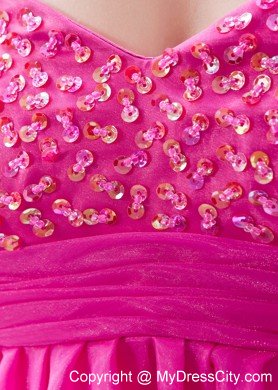 Organza A-line Sweetheart Mini-length Hot Pink Prom Dress with Beading