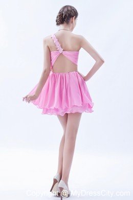 Single Shoulder Chiffon Appliques Rose Pink Mini-length Dress for Prom