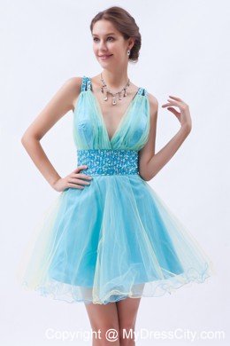 Organza A-line Princess V-neck Beading 2013 Blue Prom Dress for Girls