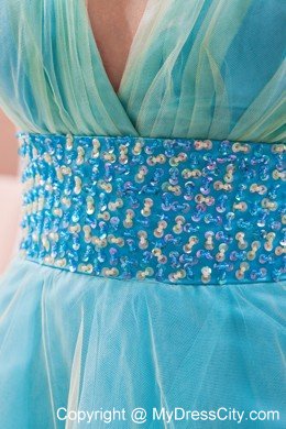 Organza A-line Princess V-neck Beading 2013 Blue Prom Dress for Girls