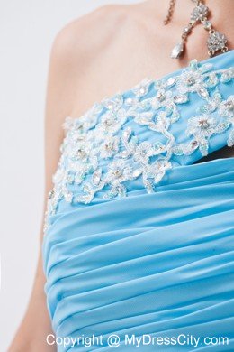 Ruched Mermaid One Shoulder Brush Train Baby Blue Prom Dress