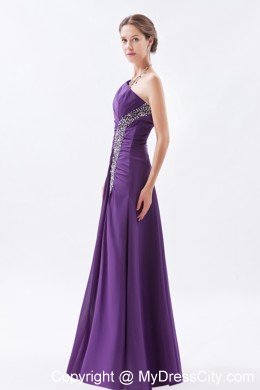Beaded High Slits Cutout Back Purple Prom Dress with Single Shoulder