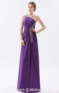 Beaded High Slits Cutout Back Purple Prom Dress with Single Shoulder