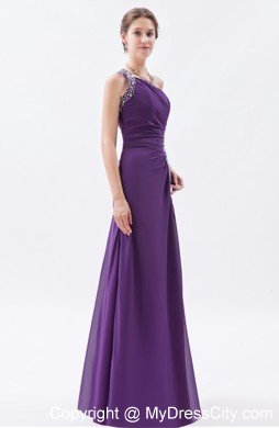 Beaded High Slits Cutout Back Purple Prom Dress with Single Shoulder