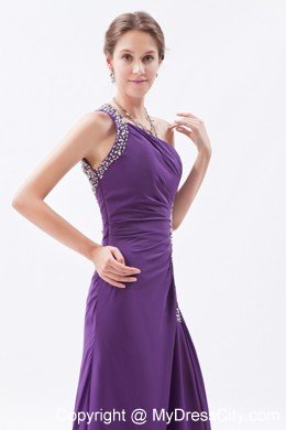 Beaded High Slits Cutout Back Purple Prom Dress with Single Shoulder
