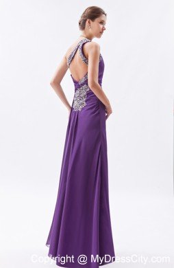 Beaded High Slits Cutout Back Purple Prom Dress with Single Shoulder