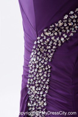 Beaded High Slits Cutout Back Purple Prom Dress with Single Shoulder