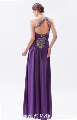 Beaded High Slits Cutout Back Purple Prom Dress with Single Shoulder