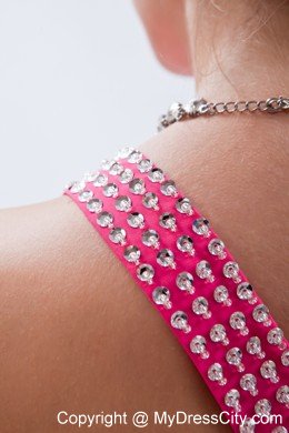 High-low One Shoulder Ruches Hot Pink Chiffon Prom Dress for Girls