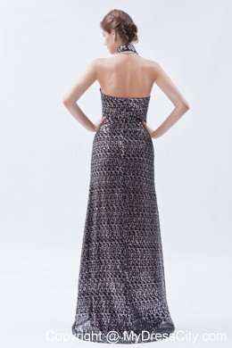 Sheath Sequin Side Cutouts Brush Train Prom Dress with Halter Neck