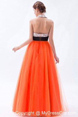 Empire Tulle Sequined Orange Red Prom Dress with Cut Out