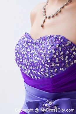 Tulle Sweetheart Beading Bow 2013 Purple Prom Gowns