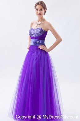 Tulle Sweetheart Beading Bow 2013 Purple Prom Gowns