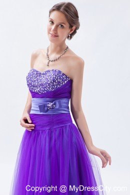 Tulle Sweetheart Beading Bow 2013 Purple Prom Gowns