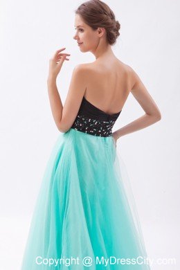 Sweetheart A-line Tulle Beading Ruches Black and Blue Prom Dress