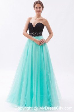 Sweetheart A-line Tulle Beading Ruches Black and Blue Prom Dress