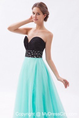 Sweetheart A-line Tulle Beading Ruches Black and Blue Prom Dress