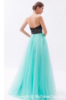 Sweetheart A-line Tulle Beading Ruches Black and Blue Prom Dress