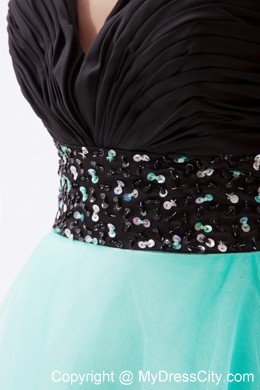 Sweetheart A-line Tulle Beading Ruches Black and Blue Prom Dress