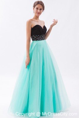 Sweetheart A-line Tulle Beading Ruches Black and Blue Prom Dress