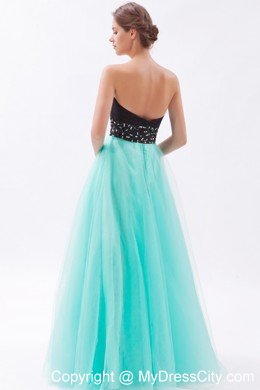 Sweetheart A-line Tulle Beading Ruches Black and Blue Prom Dress