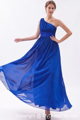 Chiffon One Shoulder Empire Beading Blue Prom Dress for Girls