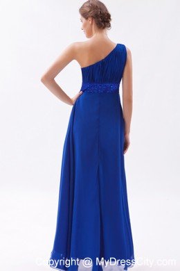 Chiffon One Shoulder Empire Beading Blue Prom Dress for Girls