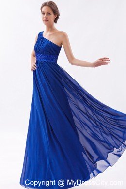 Chiffon One Shoulder Empire Beading Blue Prom Dress for Girls