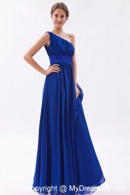Chiffon One Shoulder Empire Beading Blue Prom Dress for Girls
