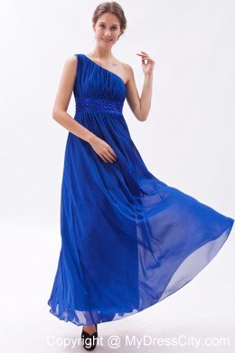 Chiffon One Shoulder Empire Beading Blue Prom Dress for Girls