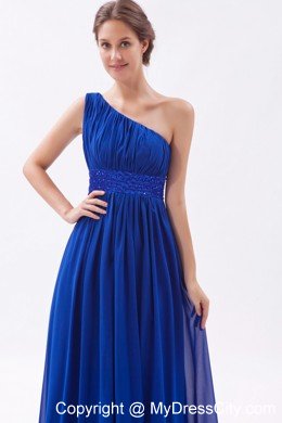 Chiffon One Shoulder Empire Beading Blue Prom Dress for Girls