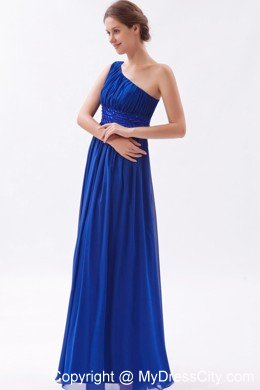 Chiffon One Shoulder Empire Beading Blue Prom Dress for Girls